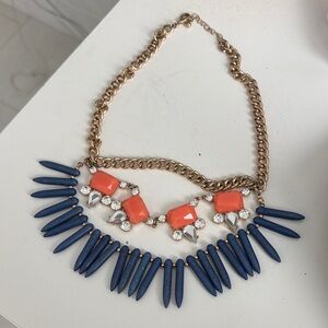 Anthropologie Blue Lapis & Rhinestone Blue and Orange Y2K Statement Bib Necklace